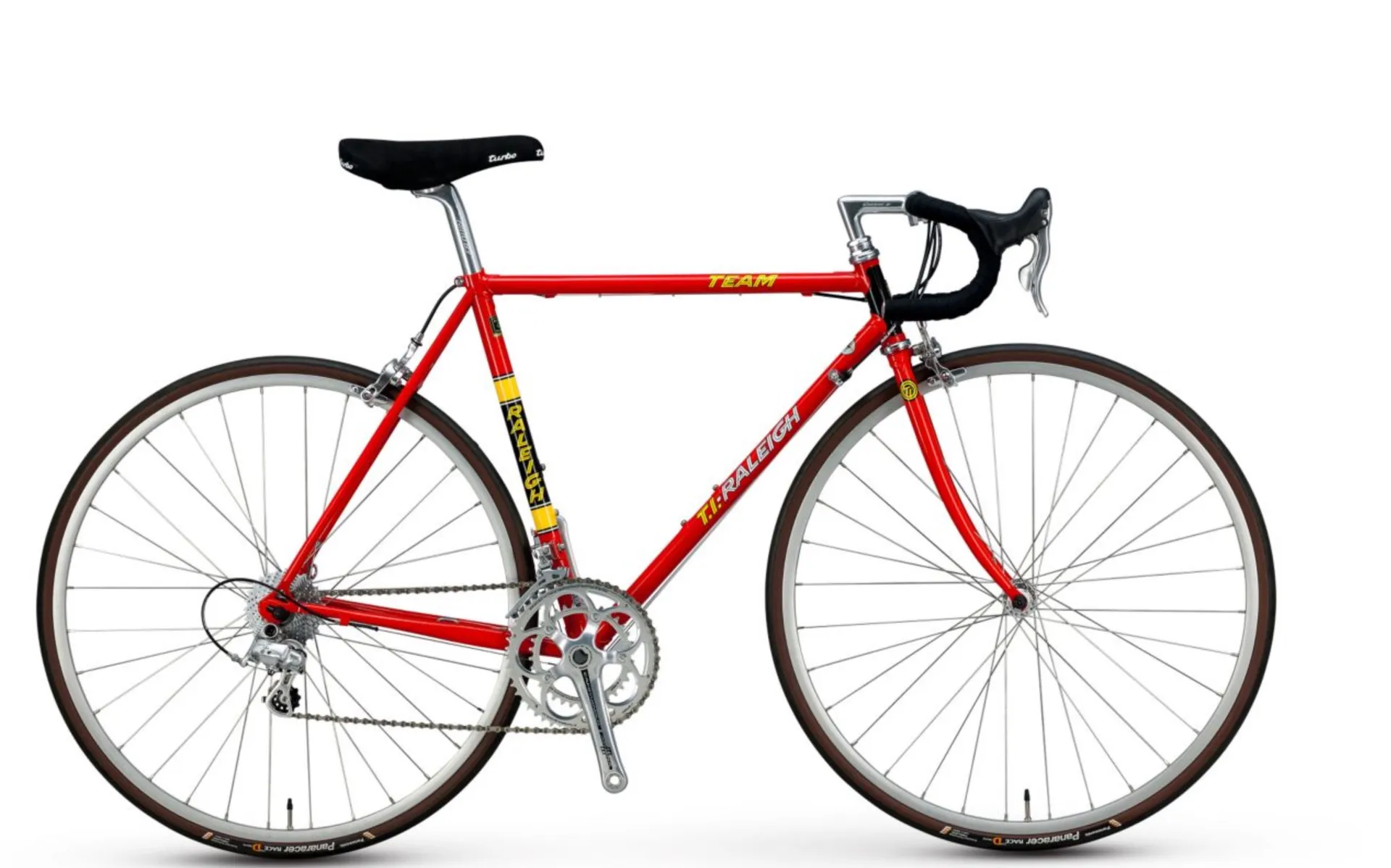 A red bicycle with a black seat